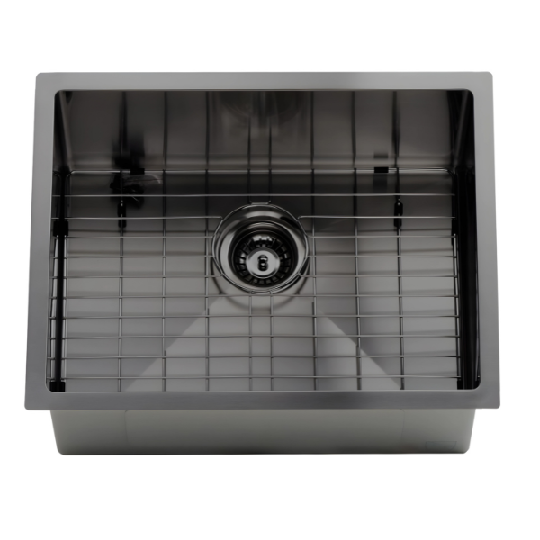 Évier en acier inoxydable noir Nano de 23 po, calibre 16 avec grille