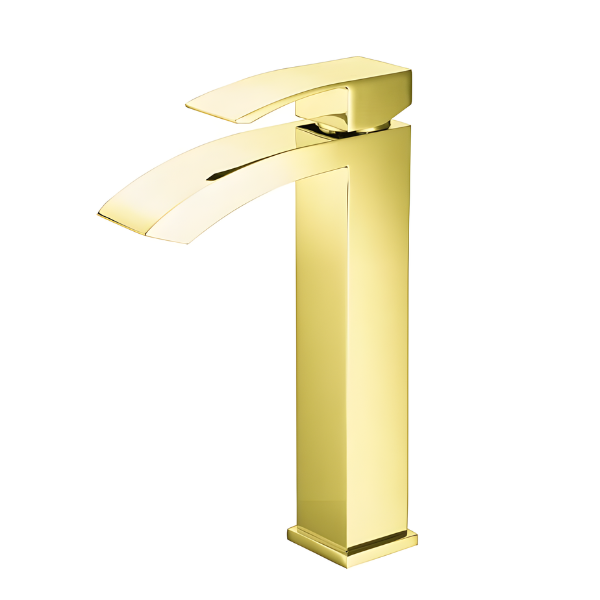 Robinet de lavabo de salle de bains avec bec courbé, chrome poli