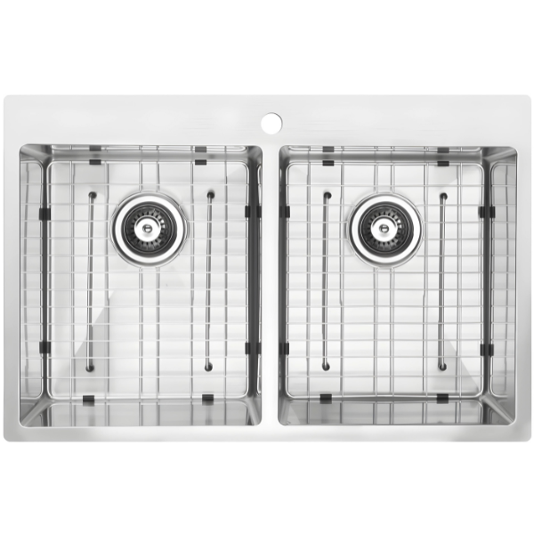 Évier de cuisine à deux cuves en acier inoxydable de 30 po (50/50), montage en surface avec trou pour robinet