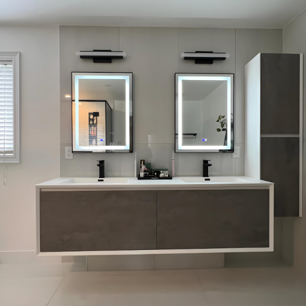 Meuble-lavabo double Felix de 60 po avec dessus en quartz sable