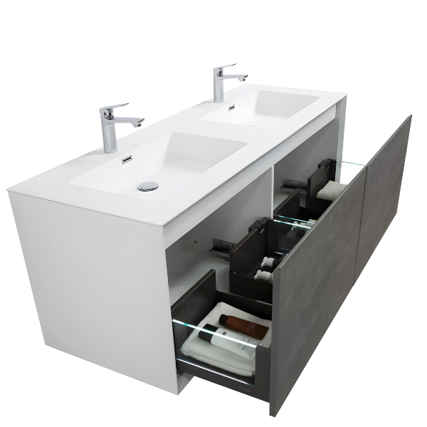 Meuble-lavabo double Felix 75 avec dessus en quartz sable