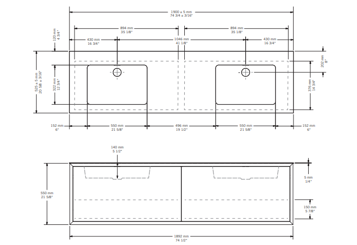 Rubi-TERRA 75" Oak and Black, Floating Vanity
