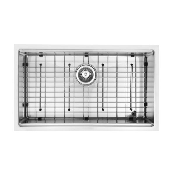 Évier de cuisine à cuve simple en acier inoxydable de 30 po avec grilles, calibre 16