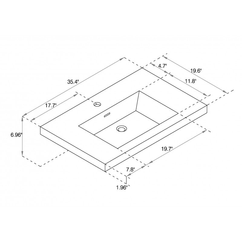 35" Recycled Marble Basin - White