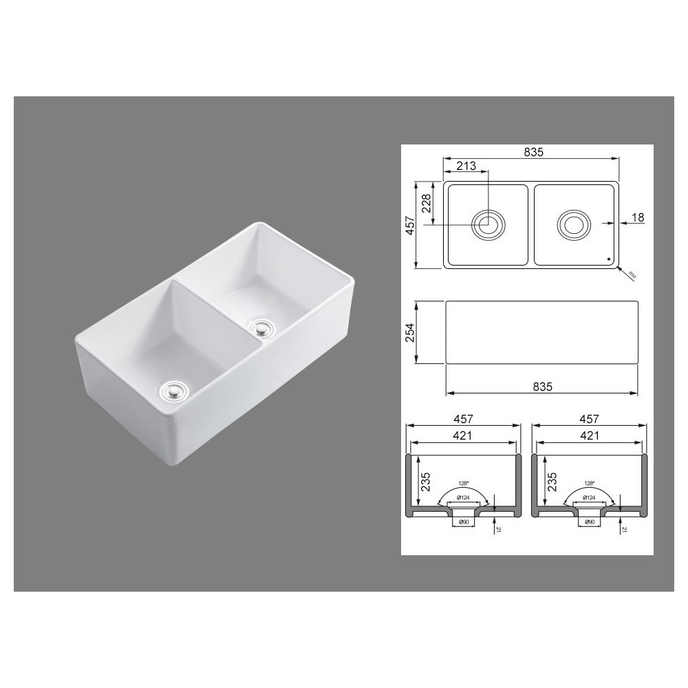Balios 33" Glossy White Porcelain Double Sink