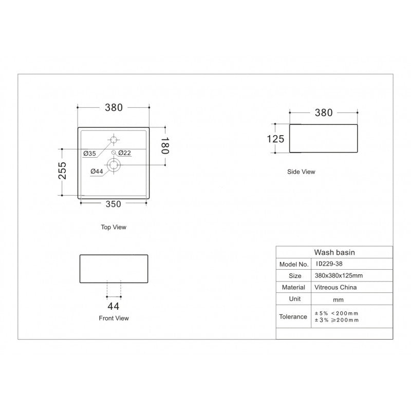 Jamaï porcelain basin 15" x 15",