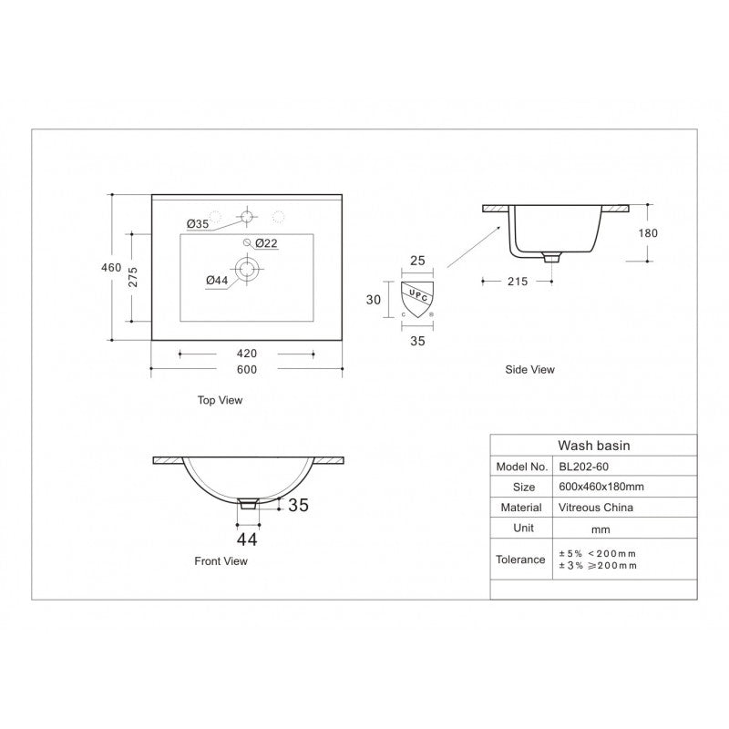 Nero, semi-recessed porcelain sink