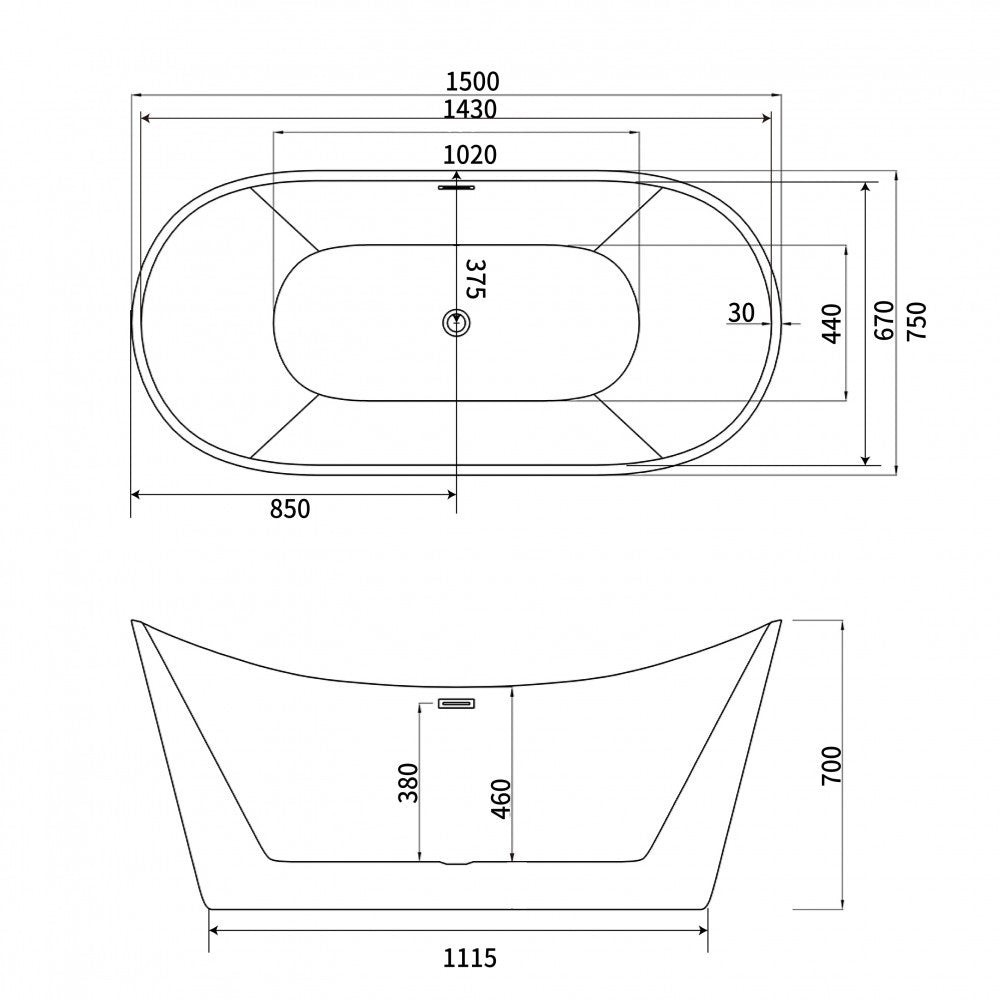 Siwa 59" freestanding bathtub, black