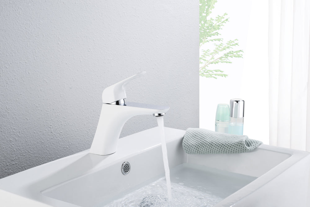 IM Single Hole Forward Slant Bathroom Faucet - White and Chrome