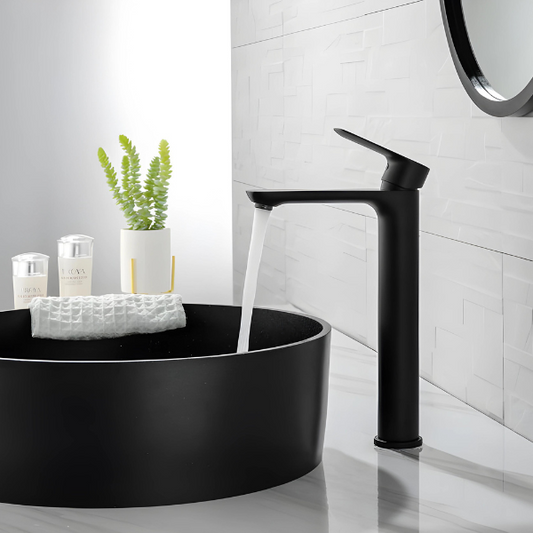 Robinet de lavabo monotrou noir mat avec coins arrondis