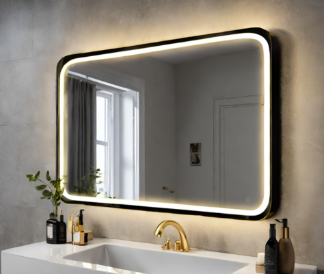 Miroir LED rectangulaire avec bords noirs arrondis