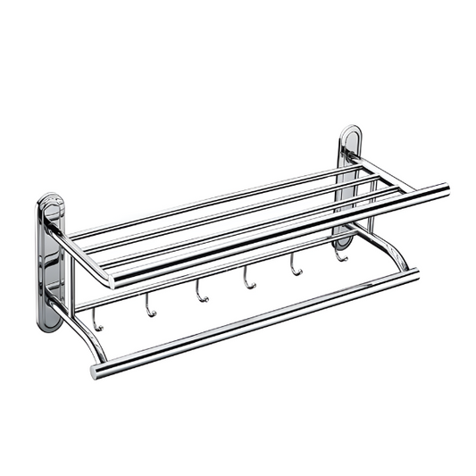 Wall Mounted Towel Rack with Six Hooks in Chrome