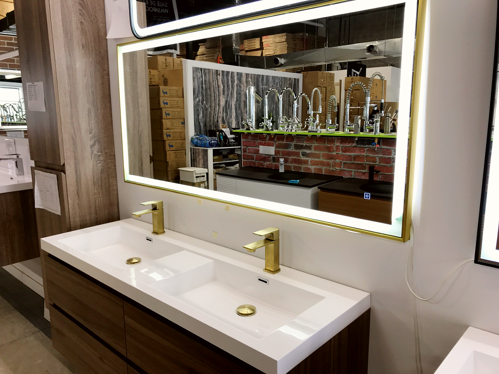 Miroir LED avec cadre doré, rectangle