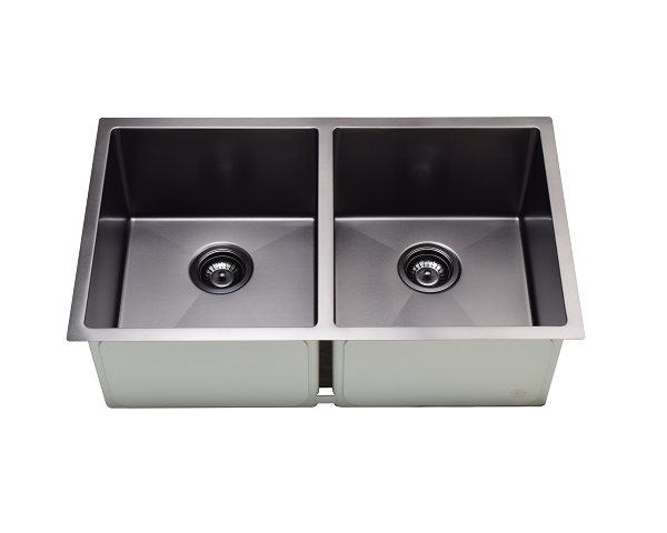 IM - 32 inch (50/50), 16 gauge black stainless steel double sink with grids 