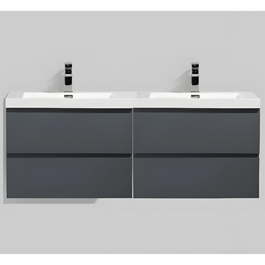 Meuble-lavabo double Alice 48 po avec dessus en acrylique