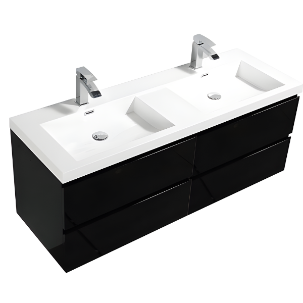 Meuble-lavabo double Alice 55 po avec dessus en acrylique