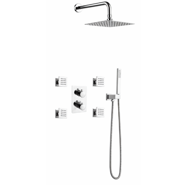 Ensemble de douche avec jets de corps carrés (thermostatique)