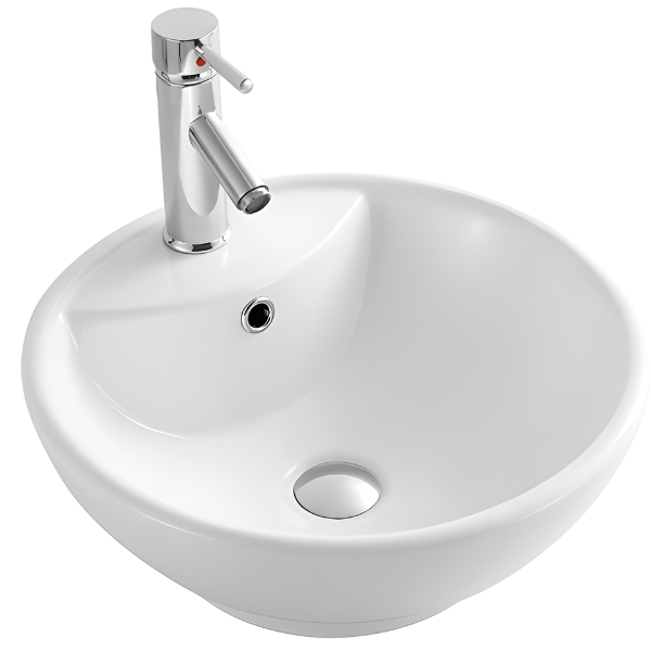 18in Round Vessel Sink in Porcelain with One Faucet Hole