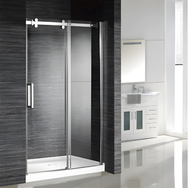 Porte de douche coulissante ROYAL en chrome avec verre transparent