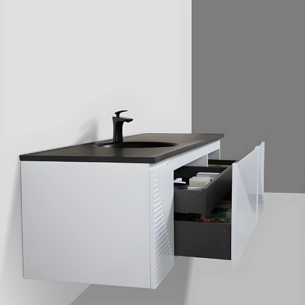 Meuble-lavabo simple Simon de 65 po avec dessus en quartz sable