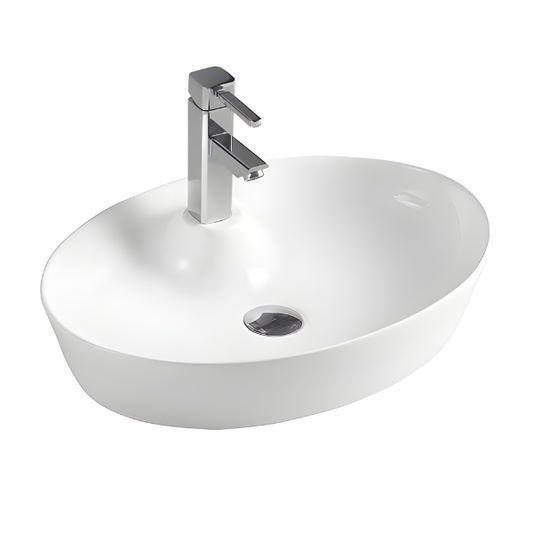 22in Oval Vessel Sink in Porcelain with One Faucet Hole