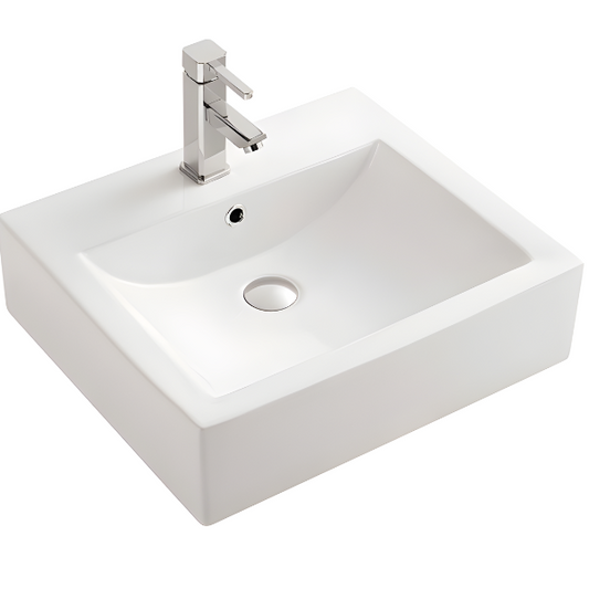 21in Rectangular Vessel Sink in Porcelain with One Faucet Hole