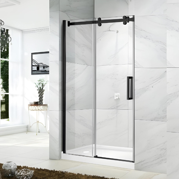 Porte de douche coulissante ROYAL noire mate avec verre transparent