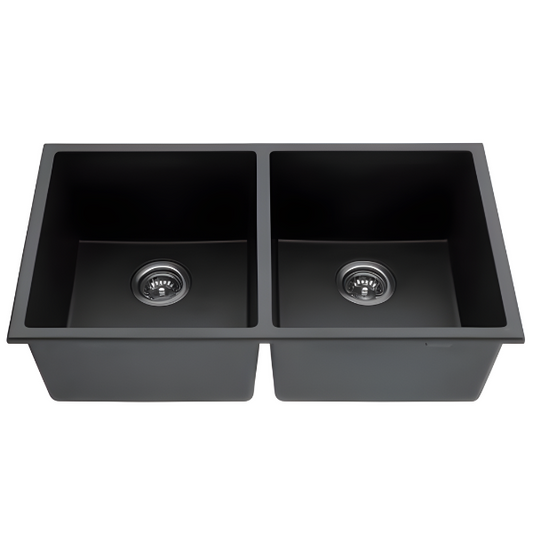 32x18 Double Kitchen Sink in ANTHRACITE Black Granite Composite 50/50