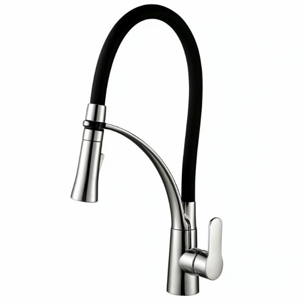 Single Handle Kitchen Faucet with Black Silicone Hose in Polished Chrome