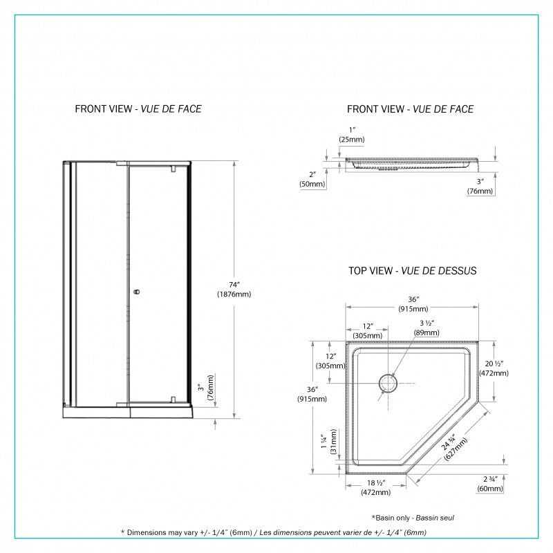 Randall - 36" neo angle shower set - Black