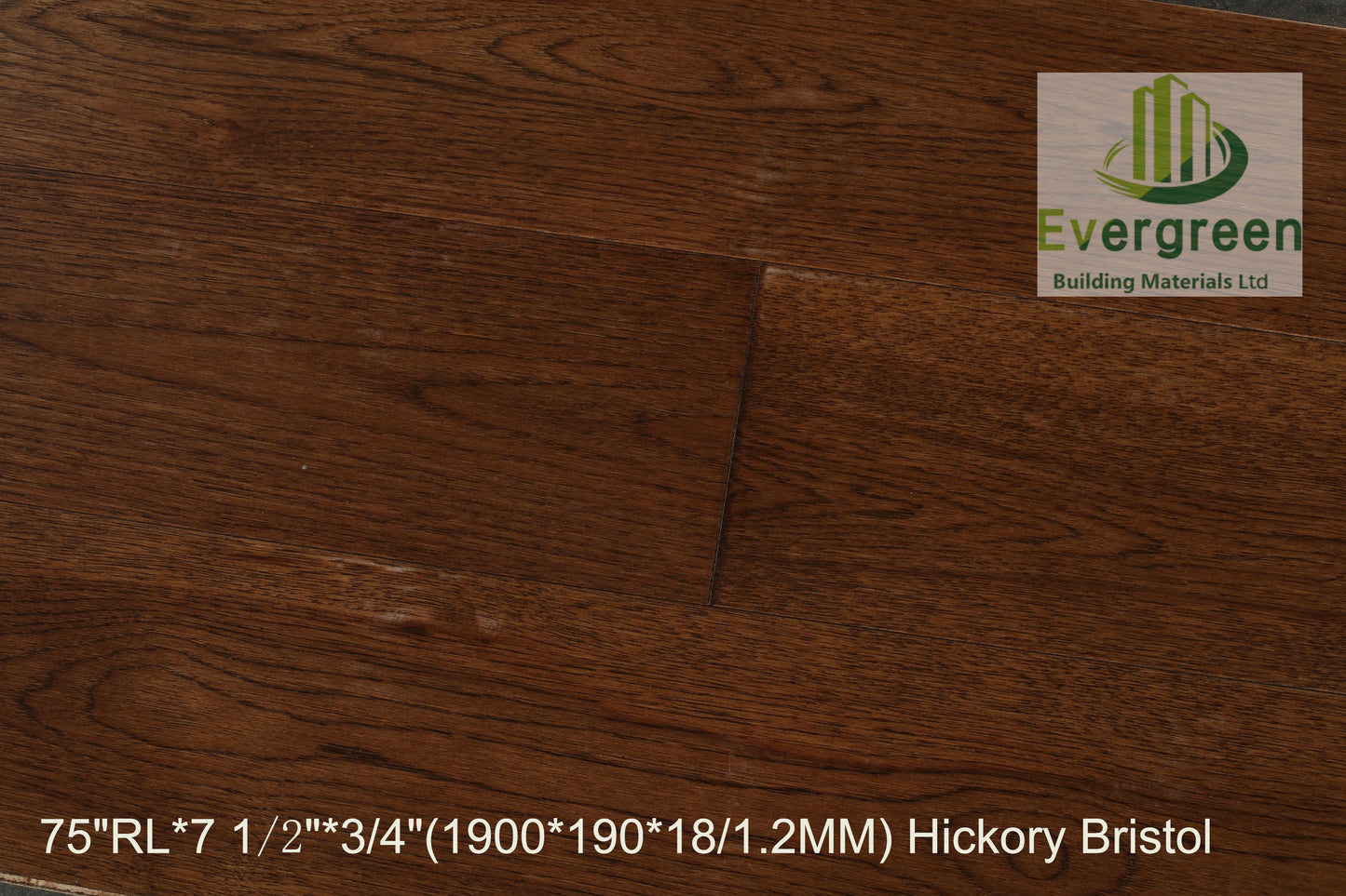 Plancher Bois d'ingénierie- Hickory 75" x 7,5" x 18mm/1,2mm