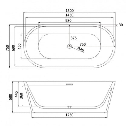 ID 59" Freestanding Tub Rod - Matte Black and White