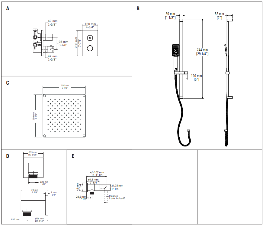 Rubi - Ensemble de douche Kali thermostatique 1/2''