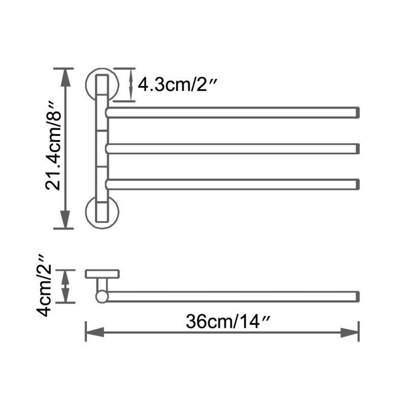 Towel rack - 3 arms - 14"