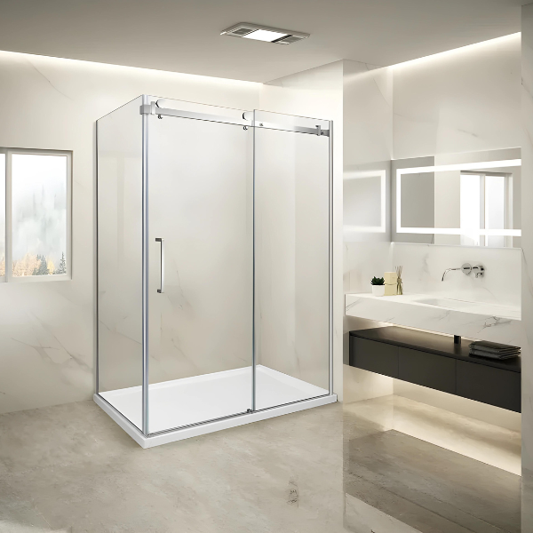 Shower (Base And Glass Included) Chrome 36" X 60" In Corner -Right Wall Left Window-