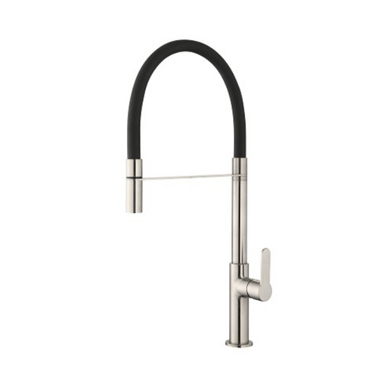 Single Handle Kitchen Faucet with Black Silicone Hose in Brushed Nickel