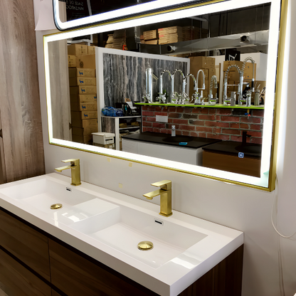 Miroir LED avec cadre doré, rectangle