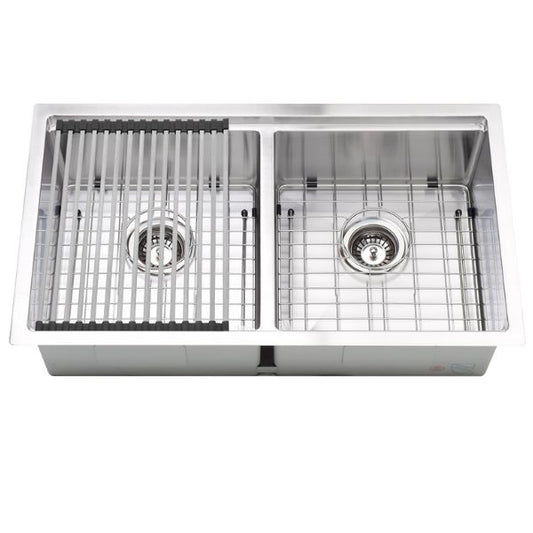 32in Stainless Steel Ledge Double Bowl Kitchen Sink (50/50)