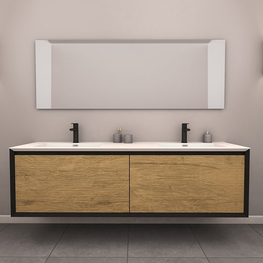 Rubi-TERRA 75" Oak and Black, Floating Vanity