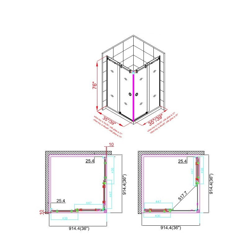 Hygie 36" chrome square shower