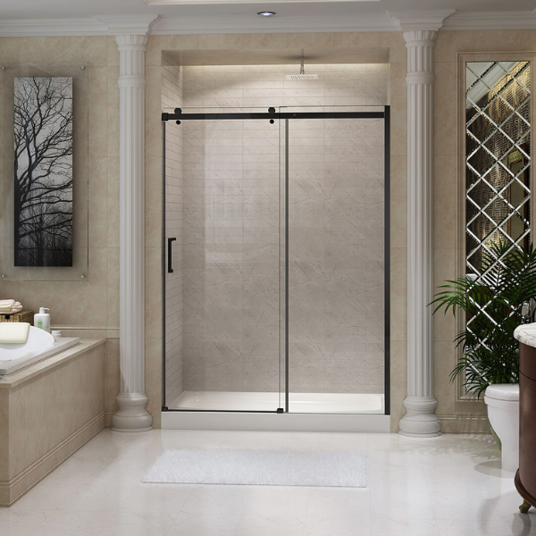 Porte de Douche Coulissante Quartz 60” - Porte + Base - Noire