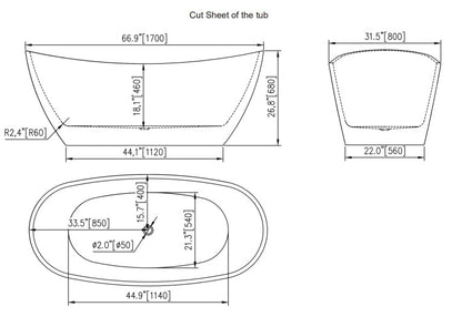 67" freestanding bathtub, Sami