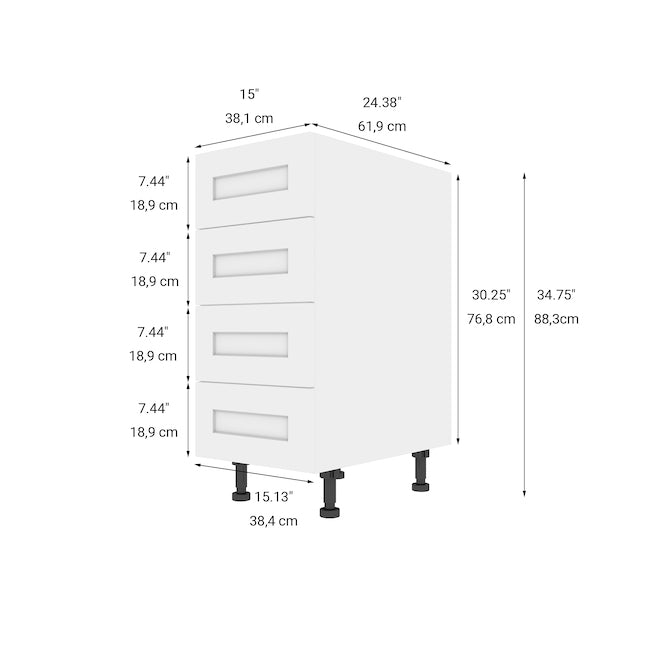 Kitchen Base Cabinet 15in Shaker with drawers