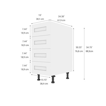 Kitchen Base Cabinet 15in Shaker with drawers