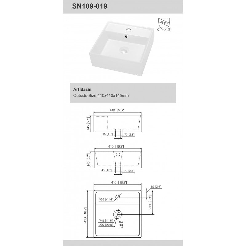 Bassin en porcelaine Fidji 16 po